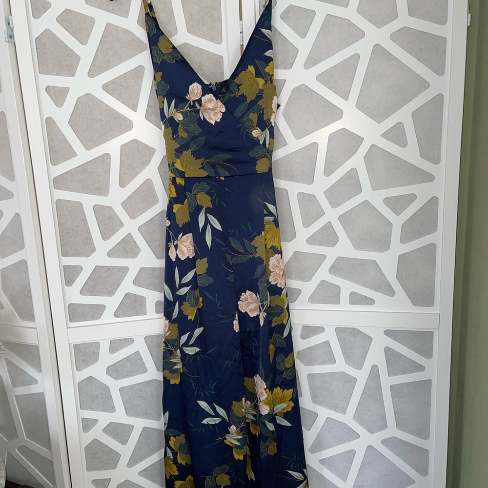 Satin Floral Slit Leg Jumpsuit